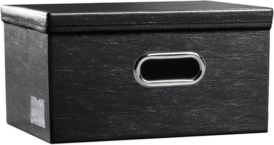 PRANDOM Collapsible Storage Box with Lid [1-Pack] Leather Fabric Foldable Storage Bin Organizer Container Basket Cube with Cover for Home Bedroom Closet Office Nursery Black (13.6x9.6x6.9)-Ruum Studio Home
