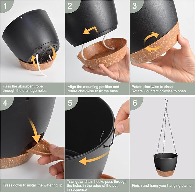 Hanging Planters for Indoor Outdoor Plants, 1 Set Self Watering Hanging Pot with Drainage Holes & Removable Tray (Black-12inch, 12'')-Ruum Studio Home