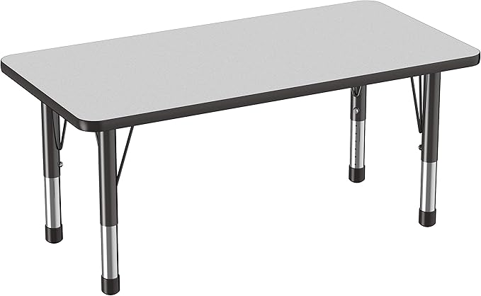 FDP Rectangle Activity School and Kids Classroom Table (24 x 48 inch), Toddler Legs, Adjustable Height 15-24 inches - Gray Top and Black Edge-Ruum Studio Home