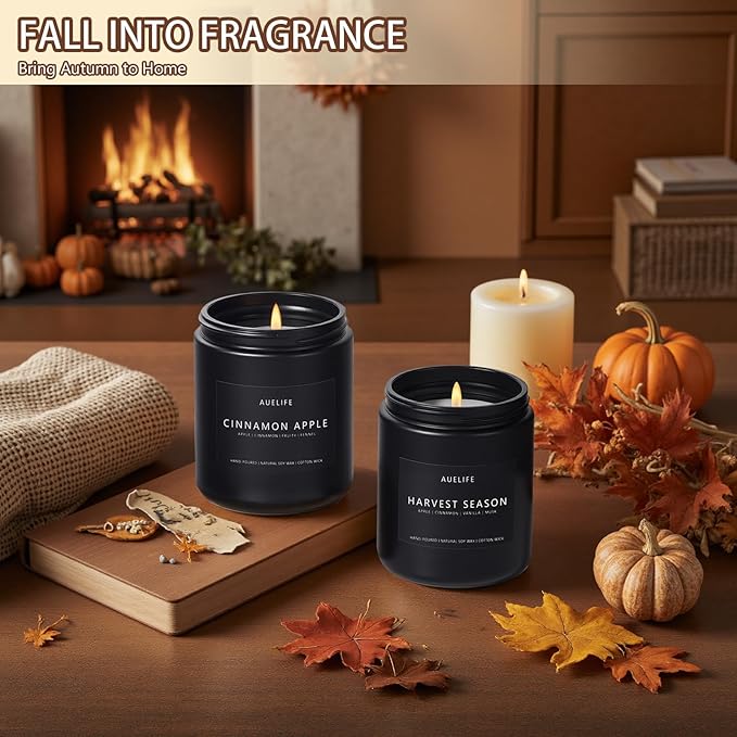 Fall Candle Set | 4 Pack Scented Candles - Autumn Soy Candles for Home Scented, Aromatherapy Gifts for Women, Thanksgiving & Fall Decor - Pumpkin, Apple, Latte & Harvest Scents-Ruum Studio Home