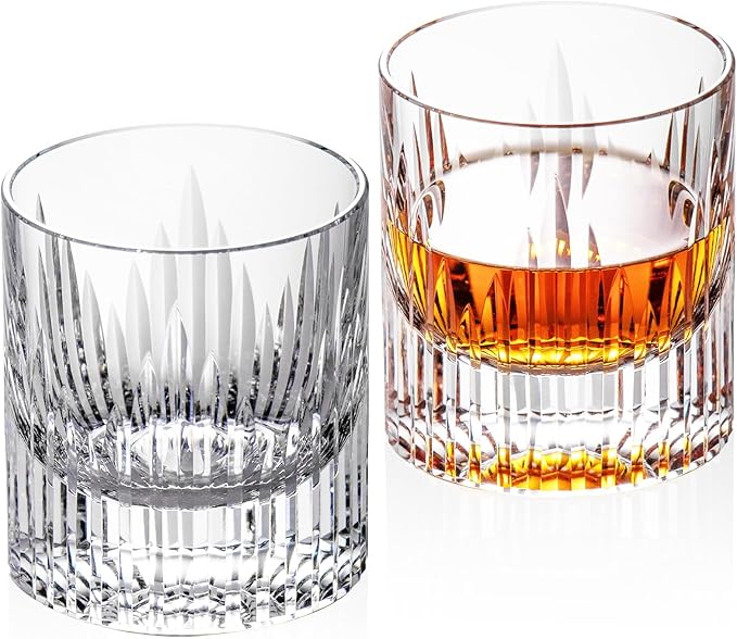 KAMMAK Crystal Whiskey Glasses Set of 2, Luxury 7.44oz Old Fashioned Glasses Stemless, Hand Blown Cocktail Glasses, Handcrafted Cut White Scotch Cup for Women, Men Gift for Bourbon,Home Bar-Ruum Studio Home