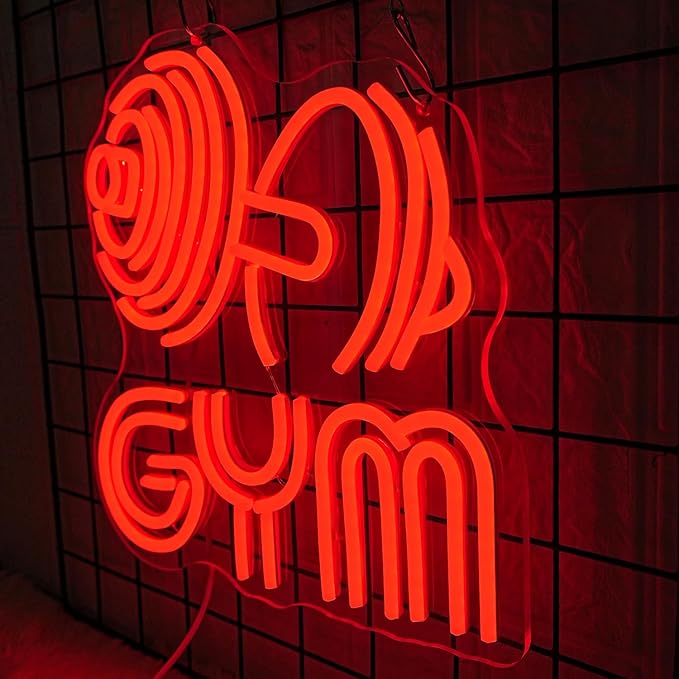 Dumbbell Neon Sign Barbell Gym Neon Signs Gym Letter Neon Light Gym Red Barbell Neon Light Sign for Sports Room, Decor Club,Party Bar,Fitness Club Decoration(Red)-Ruum Studio Home
