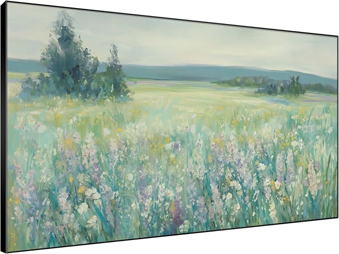 SIGNWIN 46"x72" Extra Large Framed Wall Art Wildflower Meadow Landscape Soft Pastel Nature Illustration for Home Living Room Bedroom Decor (Frame Assembly Required)-Ruum Studio Home