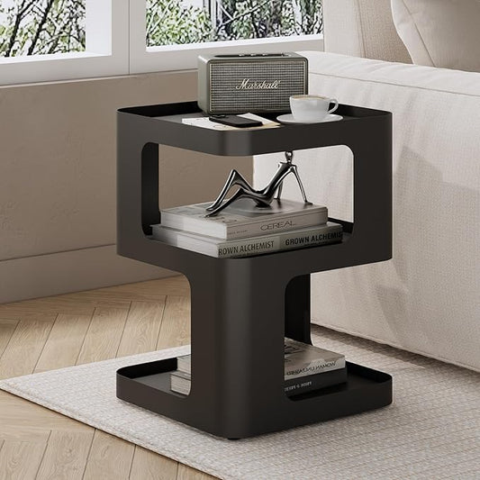 Modern Side Table, Metal Bedside Table Living Room, 3 Tier end Tables with Storage,Nightstand for Small Spaces, Living Room, Bedroom, Sturdy, No Assembly Required-Ruum Studio Home