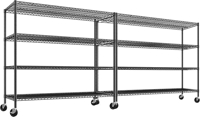 REIBII 60" W ×24" D×65.3" H, 4 Tier Wire Shelving 2878LBS Heavy Duty Steel Storage Rack Shelving Adjustable Shelves for Warehouses, Garages, Kitchens, and Commercial Spaces/Premium Wheels 2 Pack-Ruum Studio Home