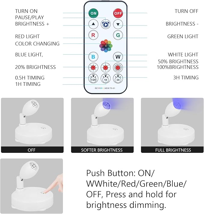 Cordless Spotlight Battery Operated, RGB Indoor Plant Light, Dimmable Accent Uplight with Remote, Color Changing Display Lighting for Picture Tree Photo Dartboard Painting Art-Ruum Studio Home