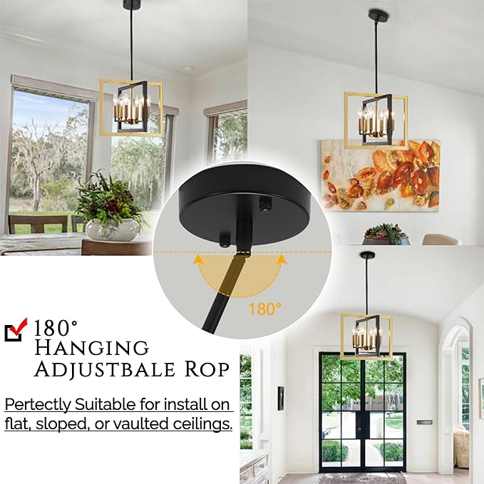 ANKYLHUA Small Black Gold Chandelier,6-Lights Ceiling Light Fixture E12,Adjustable Hight Pendant Lights Kitchen Island,Chandeliers for Dining Room Bedroom,Entryway,Foyer-Ruum Studio Home