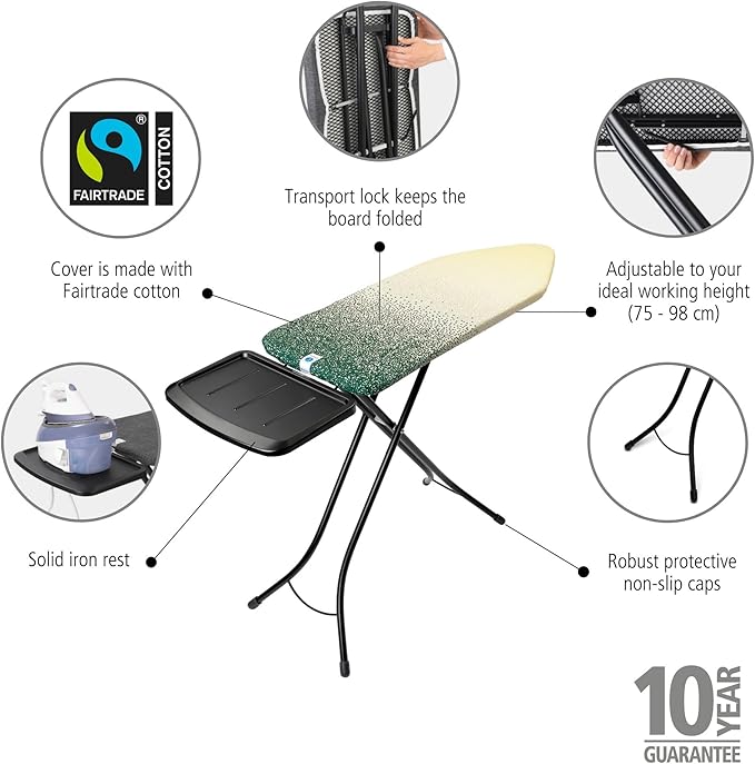 Brabantia - Ironing Board C - Extra Large Steam Unit Holder - Adjustable in Height - Non-Slip Rubber Feet - 100% Fair Trade Cotton Cover with Foam Layer - Foldable XL Unit - New Dawn - 49 x 18 inches-Ruum Studio Home