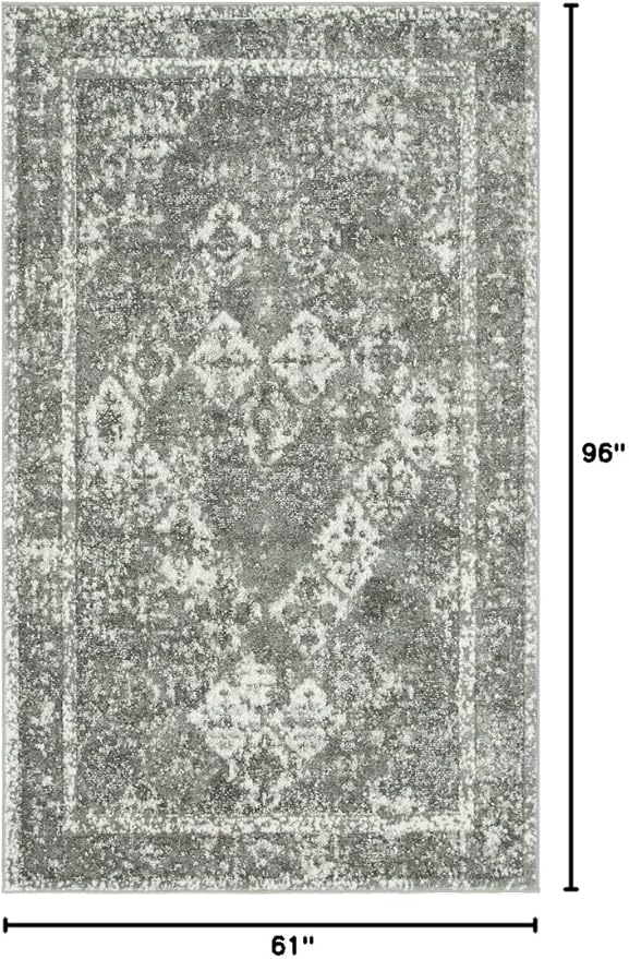 Unique Loom Rosso Collection Vintage, Traditional, Bohemian, Geometric, Distressed, Southwestern Area Rug, 5' 0" x 8' 0", Gray/Ivory-Ruum Studio Home