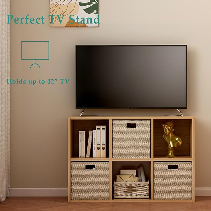6-Cube Storage Shelf Bookcase - Wooden 3-Tier Floor Standing Open Bookshelf for Home and Office, Display Cabinet, Oak-Ruum Studio Home