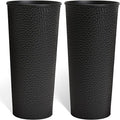 KOL 28" H. Tall Metal Cone Planters with Inside Pots 2-Pack, Black Hand-Hammered Large Decor Planter for Deck, Patio, Porch - Handcrafted Flower Pot - with Water Level Indicator - Indoor Outdoor Use-Ruum Studio Home