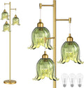 Gold Floor Lamp for Living Room,Bedroom,Tree 3 Light Standing Lamp Mid Century Modern Brass Tall Floor Lamps Vintage Retro Floor Lights Green Glass Flower Lamp Shade Farmhouse Boho Bohemian-Ruum Studio Home