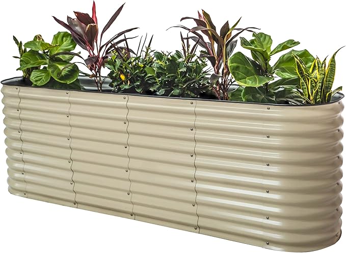Vego Garden 32" Extra Tall Oval Metal Raised Garden Bed Kit - 9 in 1 Modular Planter Box for Vegetables, Flowers, Fruits - Pearl White-Ruum Studio Home