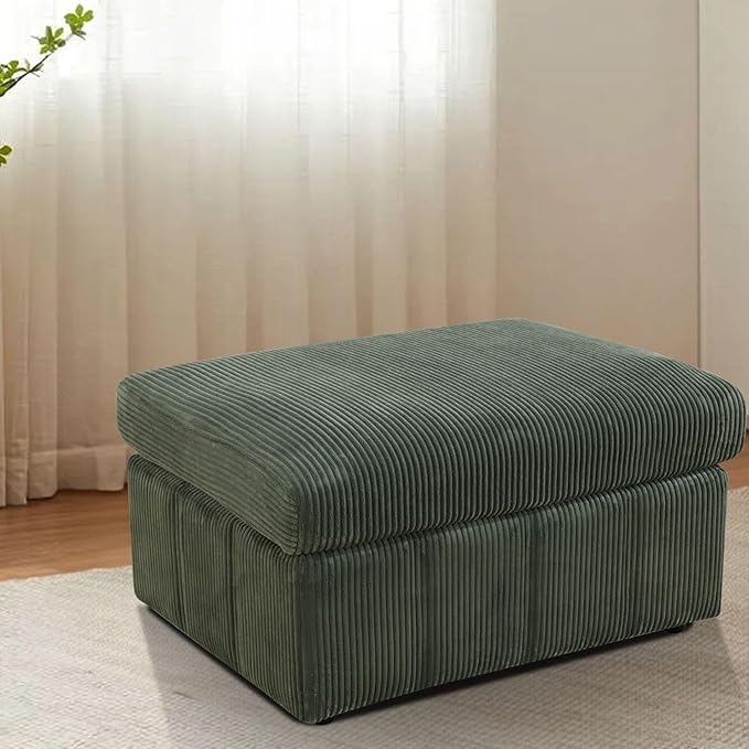 Ottoman Rectangular Storage Ottoman Bench, Flannel Footrest Stool Footstool with Lid for Living Room, Bedroom, Entryway, Green, 38"x30"x22"-Ruum Studio Home