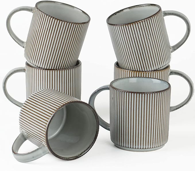 famiware Coffee Mug Set for 6, Star 12 oz Catering Mugs Cup Set with Handle for Coffee, Tea, Cocoa, Milk - Ceramic Stoneware Drinkware Set, Smoky Blue-Ruum Studio Home