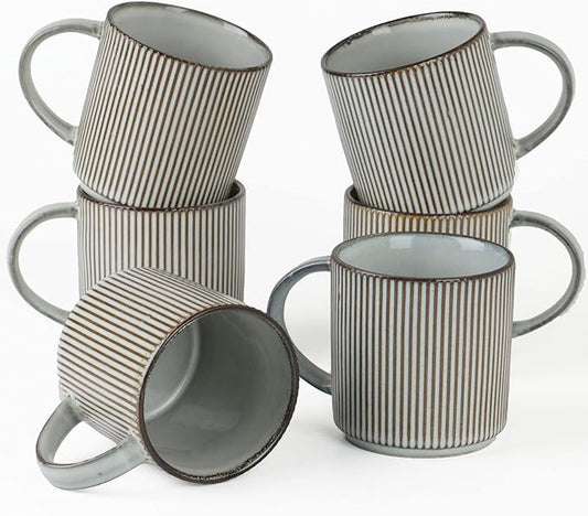 famiware Coffee Mug Set for 6, Star 12 oz Catering Mugs Cup Set with Handle for Coffee, Tea, Cocoa, Milk - Ceramic Stoneware Drinkware Set, Smoky Blue-Ruum Studio Home