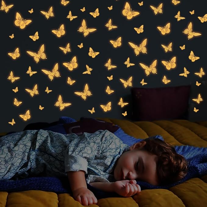 SAOROPEB Glow in The Dark 3D Butterfly 24 Pcs 3 Sizes, Luminous Butterfly Stickers for Ceiling or Wall, Glow in The Dark Party Supplies, Removable Luminous Stickers for Kids Babys Nursery (Orange)-Ruum Studio Home