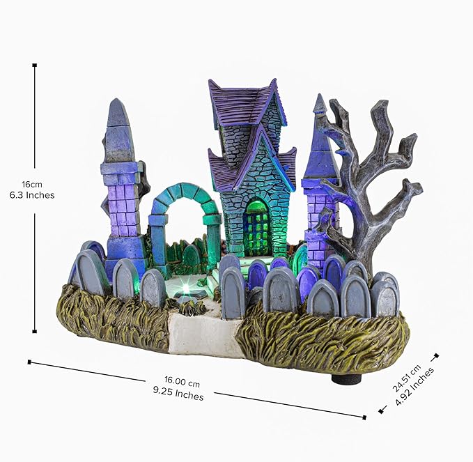 Cemetery Yard Graveyard Grave Theme Spooky Halloween Village Colorful LED Lights 9.25"x 5" x 6.25"-Ruum Studio Home