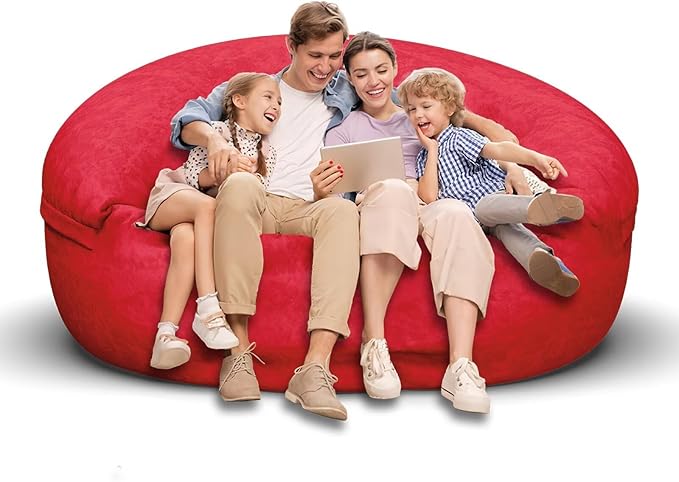 Bean Bag Chair for Adults 6FT,Soft Removable Cover for Teens/Girls Bedroom,Fluffy Giant Round Floor Beanbag Lounger Chairs (No Filler,Big Red)-Ruum Studio Home