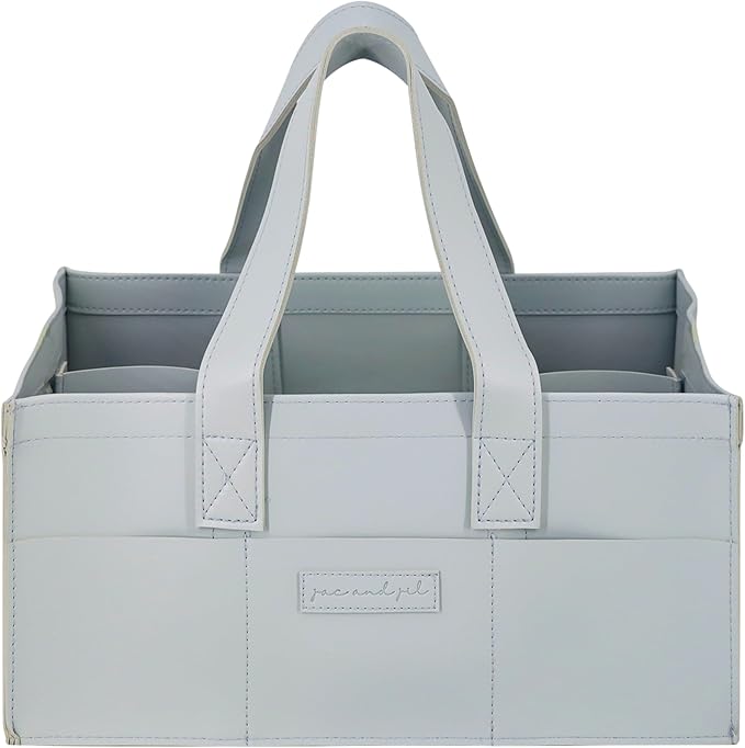Premium Vegan Leather Baby Diaper Caddy Organizer – Portable Storage Basket for Newborn Essentials, Changing Table, Nursery, Car & Travel, Gifts for Baby Shower (Pastel Seafoam)-Ruum Studio Home