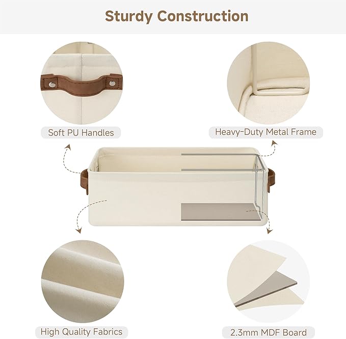 StorageWorks Narrow Storage Bins, Small Basket for Closet and Shelves, Fabric Organizer with Handles, Toilet Paper Storage, Natural Color, 2-Pack-Ruum Studio Home