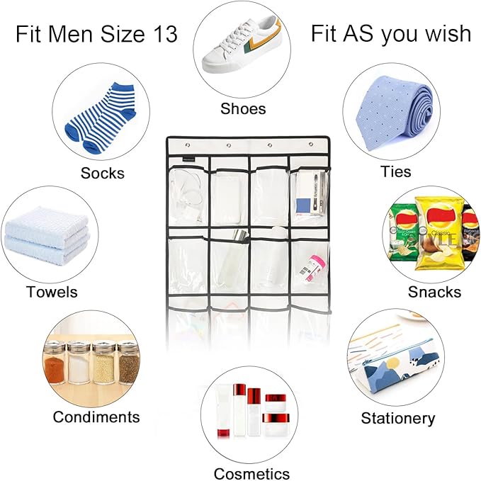 Extra Large Hanging Crystal Clear Over Door Shoe Organizers, Closet Shoe Organizer Shoe Rack Organizer Shoe Storage, 12+6Pockets, 4Hooks, white (59"x 21.6")-Ruum Studio Home