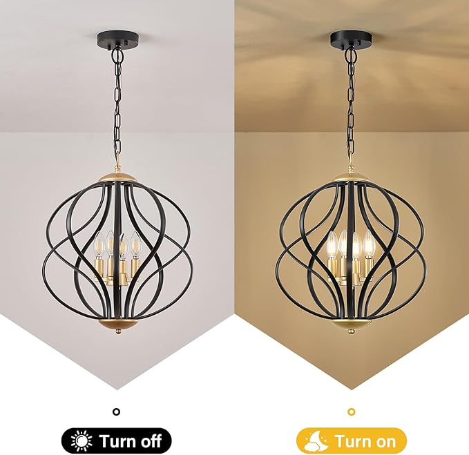 Modern Black and Gold Chandelier for Dining Room, 4 Lights Geometric Chandeliers, Sphere Chandelier Industrial Large Pendant Light Fixtures Hanging for Kitchen, Entryway, Foyer, Stairs-Ruum Studio Home