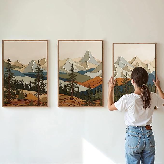 SIGNINART Vintage Mountains Framed Canvas Wall Art, Wooden Forest Wall Decor, Green Wood Pine Trees Wilderness Artwork, Metal Ridge Landscape Art Paintings for Living Room Bedroom Office 16"x24"x3-Ruum Studio Home