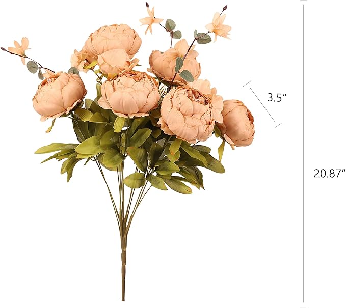 Duovlo Artificial Peony Silk Flowers Fake Flowers Vintage Wedding Home Decoration,Pack of 1 (Dark Champagne)-Ruum Studio Home