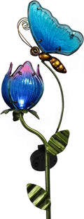 TERESA'S Collections Flower Yard Decorations Outdoor, 42'' Blue Glass Butterfly Solar Outdoor Lights Garden Decor for Outside, Metal Yard Art Garden Stake Decorative for Patio Decor,Gifts for Mom-Ruum Studio Home