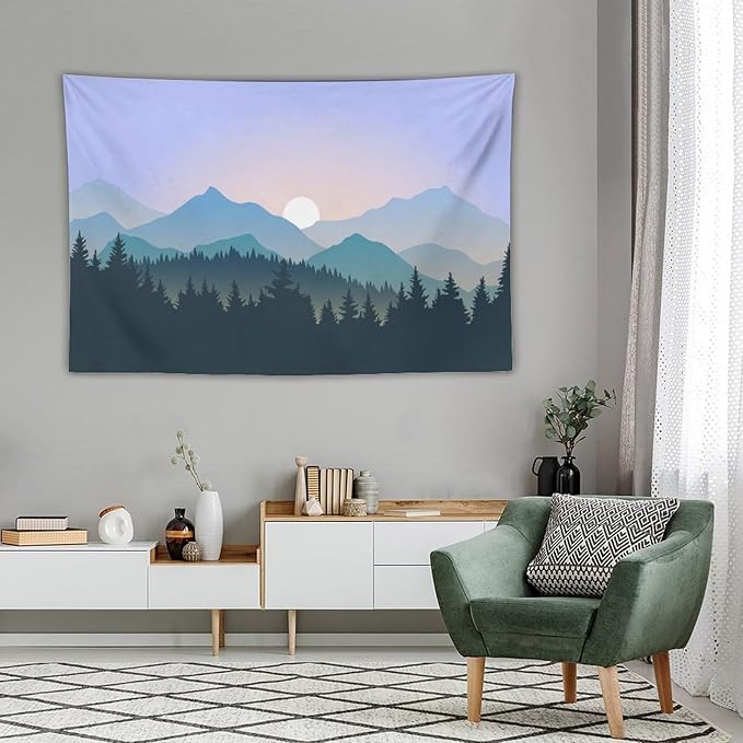 HZOHNAGO Mountain Tapestry Forest Mountain Sunrise Pattern Printed Wall Tapestry Wall Hanging for Bedroom Living Room Dorm 60" W x 40" H-Ruum Studio Home