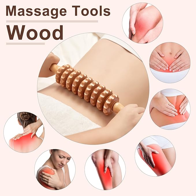 Wood Massage Roller Wood Therapy Massage Tools Body Roller Cellulite Roller Deep Tissue Muscle Roller Wooden Massager for Lymphatic Drainage, Maderoterapia, Muscle Pain Relief(Straight)-Ruum Studio Home