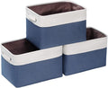 Kntiwiwo Foldable Storage Bins 15" x 10" x 9.5" Fabric Storage Basket Cube with Handles Large Linen Closet Organizer Bins for Organizing Shelf Home, Set of 3, Blue-Ruum Studio Home