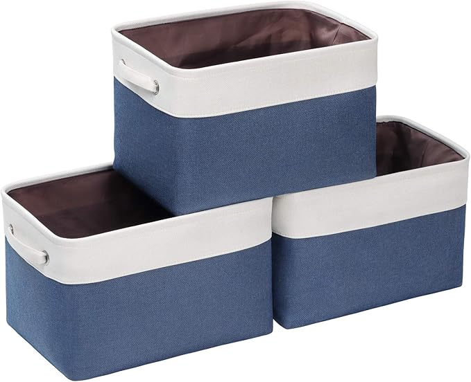 Kntiwiwo Foldable Storage Bins 15" x 10" x 9.5" Fabric Storage Basket Cube with Handles Large Linen Closet Organizer Bins for Organizing Shelf Home, Set of 3, Blue-Ruum Studio Home