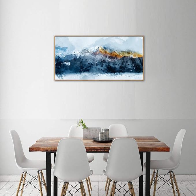 Framed Wall Art Canvas Indigo Abstract Mountain Pictures Wall Decor Blue Grey Orange Mountain Peaks Canvas Painting Prints Modern Abstract Artwork for Living Room Bedroom Decoration 20" x 40"-Ruum Studio Home