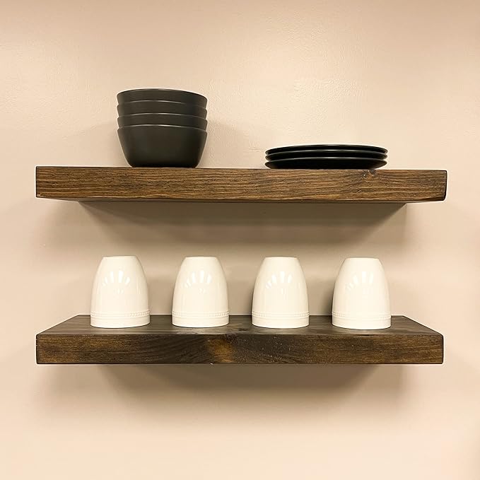 URBANDI, Rustic Floating Shelves, Set of 2, Hidden Bracket, Solid Wood, Heavy Duty, Wall Mounted Shelves, (Dark Brown, 12Wx12D)-Ruum Studio Home