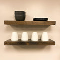 URBANDI, Rustic Floating Shelves, Set of 2, Hidden Bracket, Solid Wood, Heavy Duty, Wall Mounted Shelves, (Dark Brown, 12Wx6D)-Ruum Studio Home
