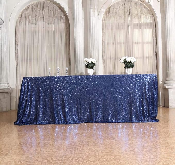 SquarePie Sequin Tablecloth Rectangular 90 x 132 Inch Navy Blue Bling Sparkly Table Linen for Wedding Party-Ruum Studio Home