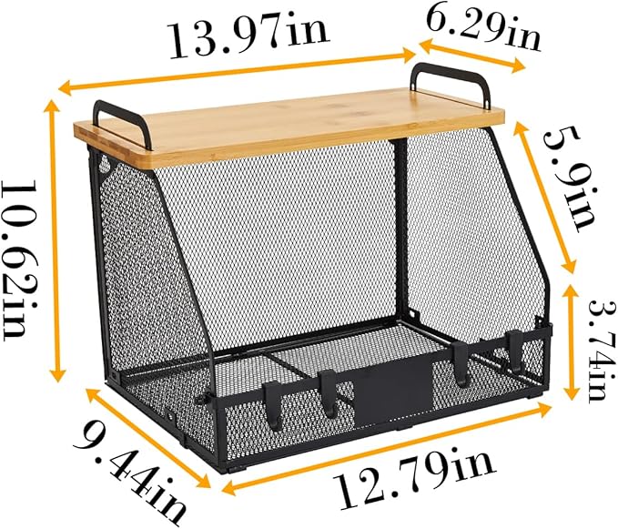 1 SET Large fruit basket for kitchen counter-stackable basket with Bamboo Tops & Tag,hanging wall baske,for Cabinet Shelf Countertop pantry storaget, onion potato Vegs Bread Food Organizing Bin,BLACK-Ruum Studio Home