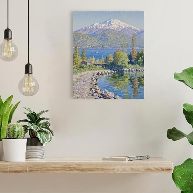 Color harmony mountain scenery blue sky lake wall painting suitable for living room natural scenery painting suitable for bedroom home decoration-Ruum Studio Home
