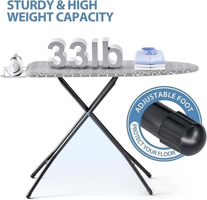 KINGBOARD Ironing Board, Foldable Iron Board with Iron Rest, Compact Ironing Board with Height Adjustable, Extra Thick Heat-Resistant Cover, Heavy-Duty Sturdy Metal Legs, 43x13 Grey-Ruum Studio Home