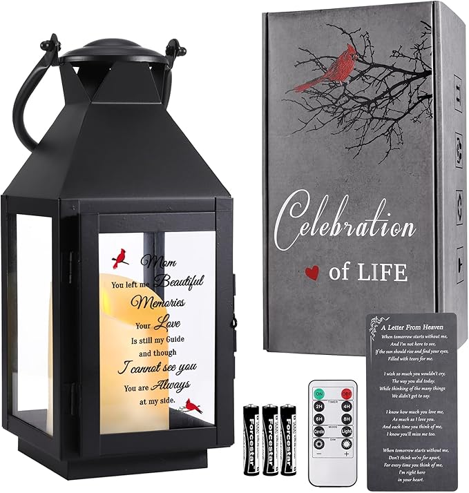 Memorial Lantern, Sympathy Gifts for Loss of Mom/Loved One, Bereavement Gifts, in Memory of Loved One Lantern,Celebration of Life, Memorial Gifts, Funeral Lantern,Mom You Left me Beautiful Memories-Ruum Studio Home