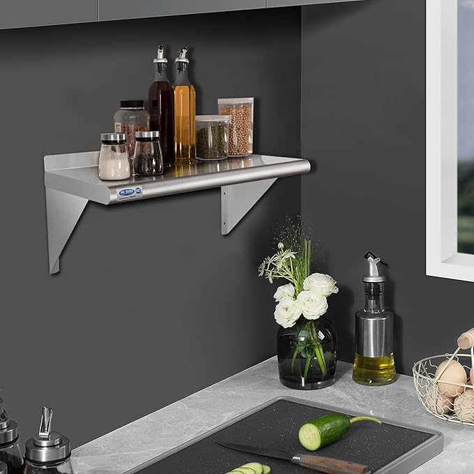 HARDURA Stainless Steel Shelf 14" x 24", 240lb Commercial Shelves Wall Mount Metal Shelving with Backsplash and Brackets for Kitchen, Restaurant, Laundry Room and Home-Ruum Studio Home