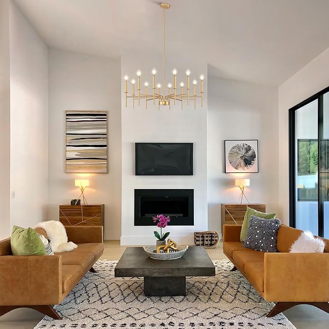 12 Light Gold Chandelier Light Fixture, Modern Farmhouse Chandeliers for Dining Room Light Fixture, Metal Candle Pendant Chandelier for Foyer Entryway Stairs Living Room Bedroom Kitchen-Ruum Studio Home