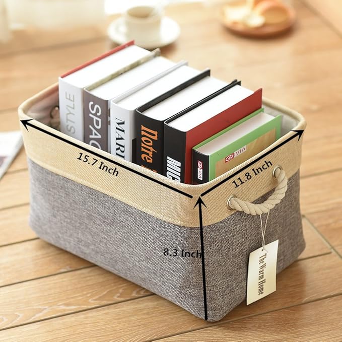 TheWarmHome Storage Basket - 15.7L×11.8W×8.3H 1 Pack Large Baskets for Organizing Shelves, Storage Bins for Clothes Book Shelf Home Fabric Storage Cubes (Gold and Grey)-Ruum Studio Home