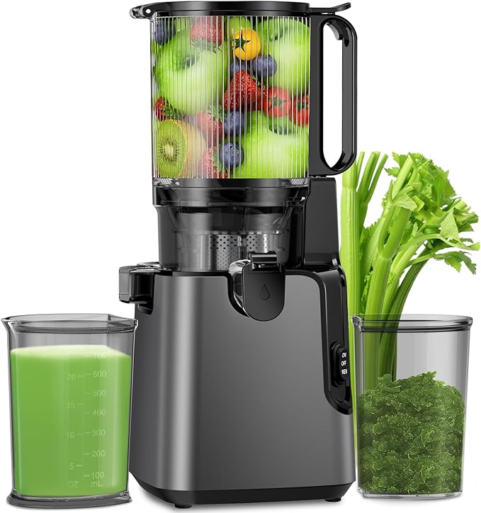 Juicer Machines with 5.4" Large Feed Chute, 400W Cold Press Juicer for Whole Vegetables and Fruits, Slow Masticating juicer Easy to Clean Juice Extractor Machine High Juice Yield(Titanium Gray)-Ruum Studio Home