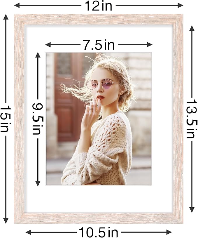 Vittanly 11x14 Picture Frames Set of 9, Shatter Resistant Plexiglass, Display 8x10 Pictures with Mat or 11x14 without Mat, Photo Frames for Wall or Tabletop, Engineered Wood, Rustic Pink-Ruum Studio Home