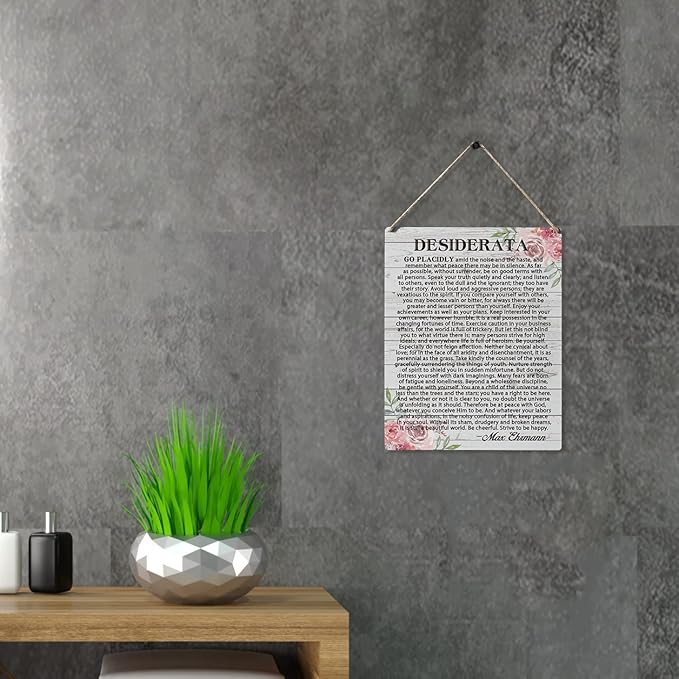 Qious Inspirational Signs Gift Farmhouse Desiderata Go Placidly Amid the Noise and the Haste Wooden Hanging Sign Rustic Wall Art Home Living Room Decoration 10 x 8 Inches-Ruum Studio Home