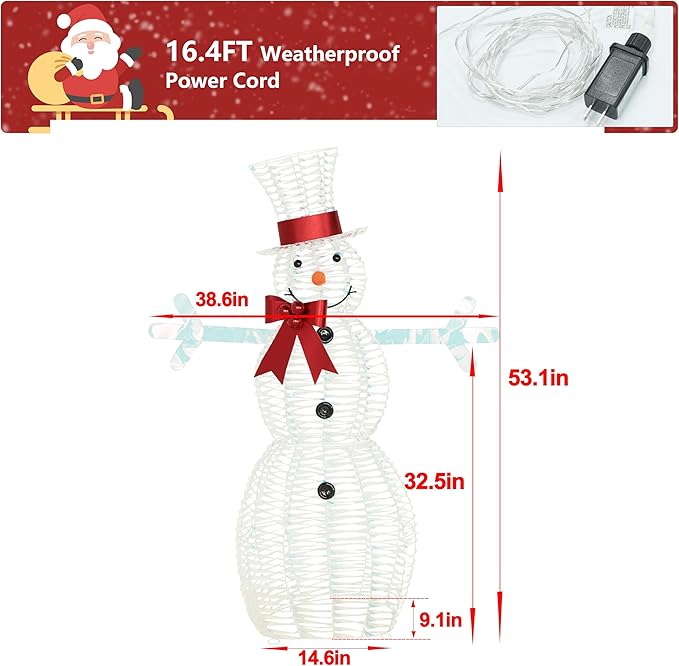 4.5FT Lighted Snowman for Christmas Decoration, 3D Pre-Lit Iridescent Snowman Xmas Decor with 100 LED Lights, Glittered Standing Holiday Display for Outdoor, Indoor-Ruum Studio Home