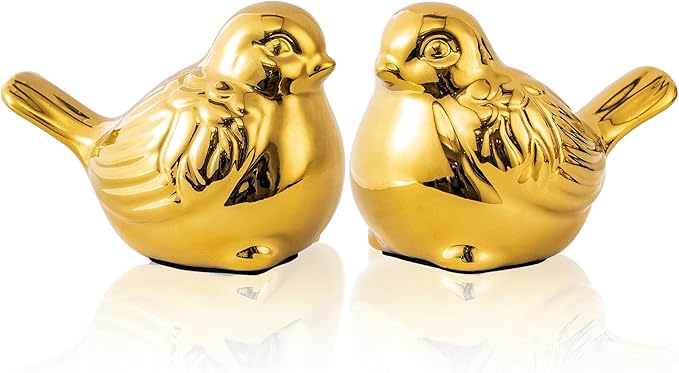 Set of 2 Small Birds Statues Gold Home Decor Modern Boho Style Figurine Decorative Ornaments for Living Room, Bedroom, Office Desktop, Cabinets, Shelf-Ruum Studio Home